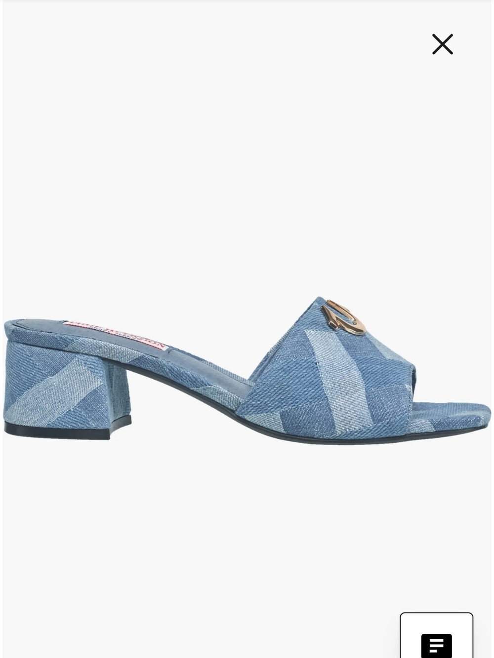 True Religion Blue Denim Single Strap Logo Block-Print Sandal Heels Size 7 - Picture 3 of 10